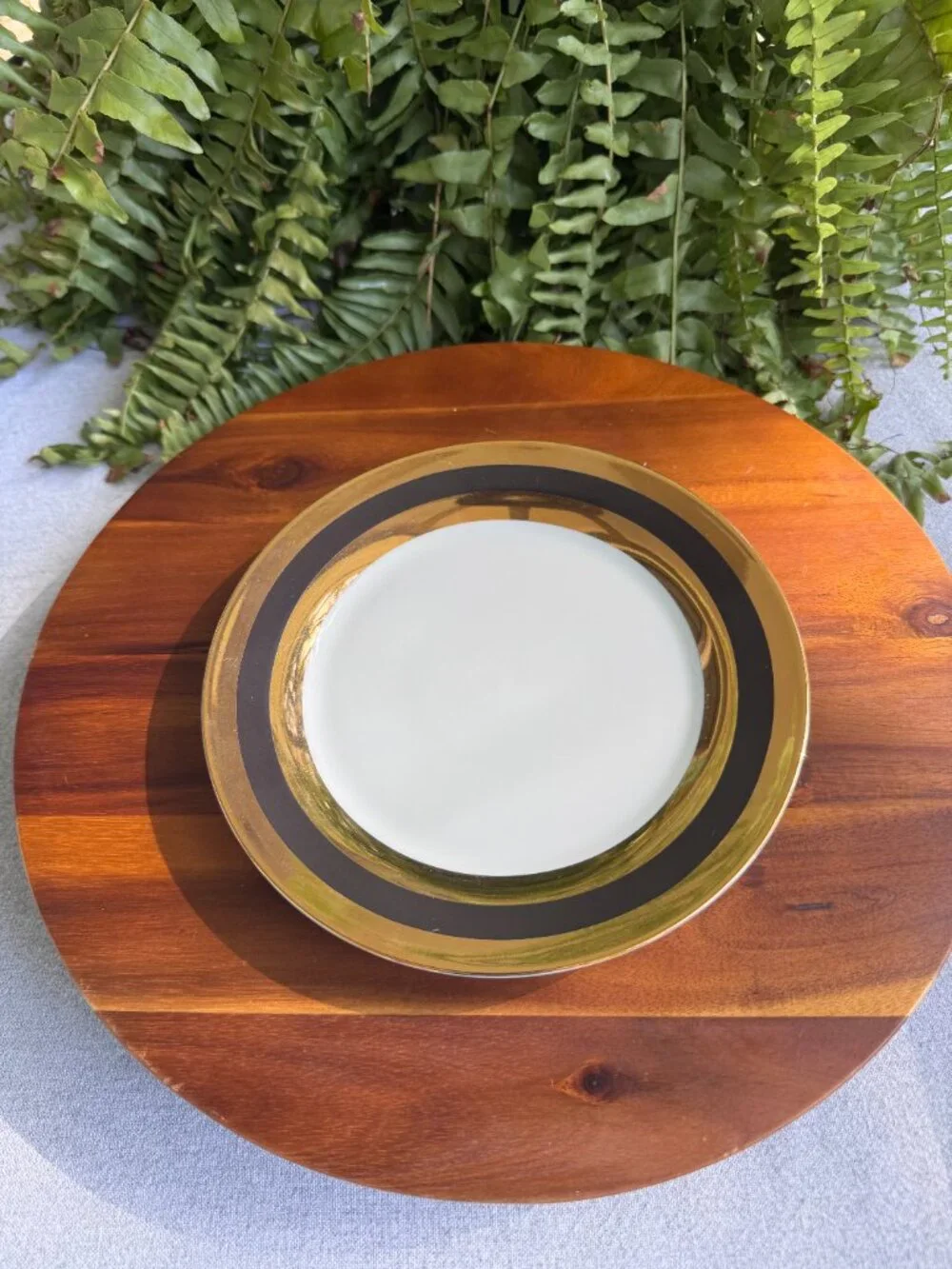 Vintage I. Godinger Co Gold and Black Porcelain Harlequin Salad Plate